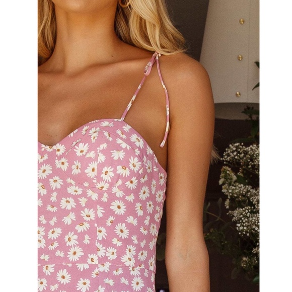 Pink Floral Tie Strap High Slit Midi Dress - Picture 5 of 15